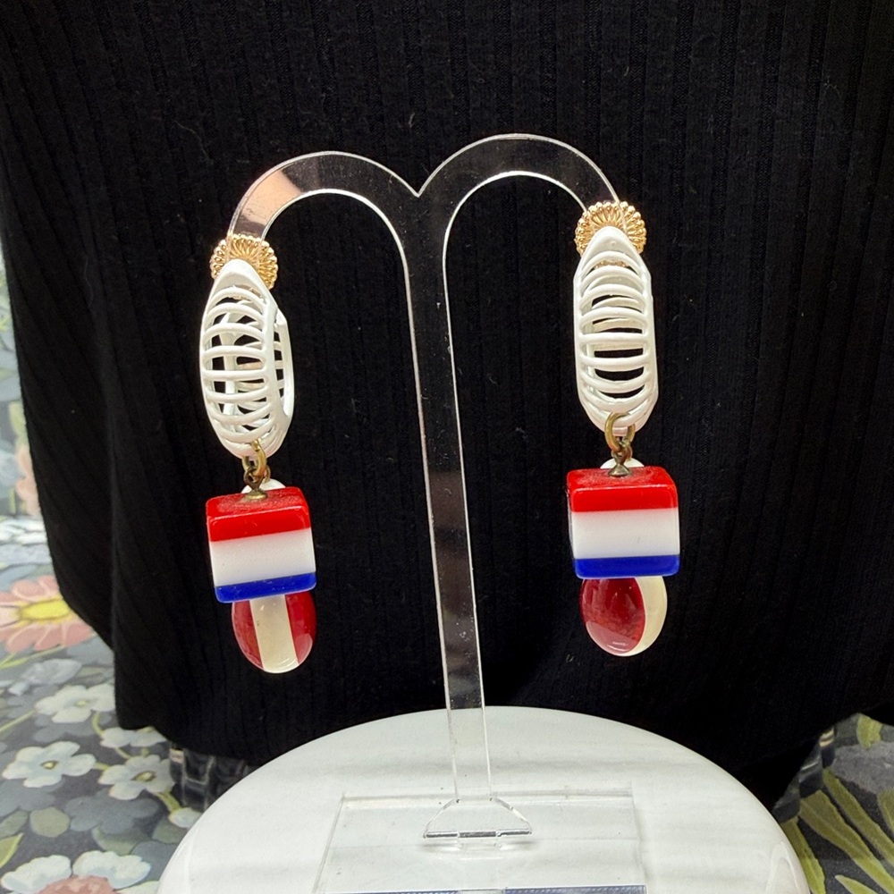 🌟Adorned Crown Jewelry july 4th red white blue spiral bauble earrings